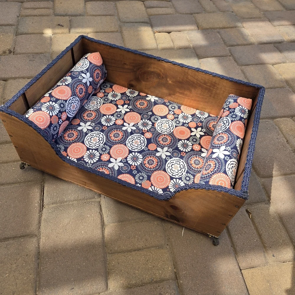 Upcycled Rustic Wine Box Pet Bed Nap Noodle Bolster Cotton Covered Foam Pillow